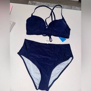 Cupshe Deep Blue two piece high waist Bikini- Size M